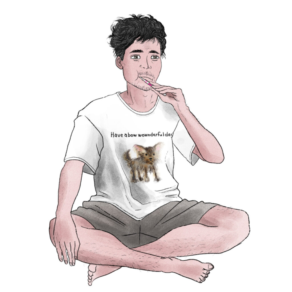 歯を磨きする寝起きのサラリーマン