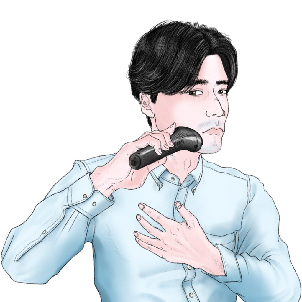 電気シェーバーで髭を剃るサラリーマン