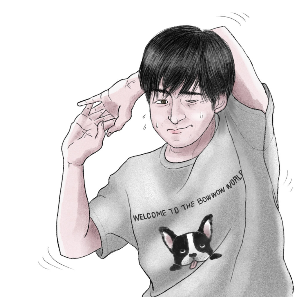 Office worker stretching after waking up