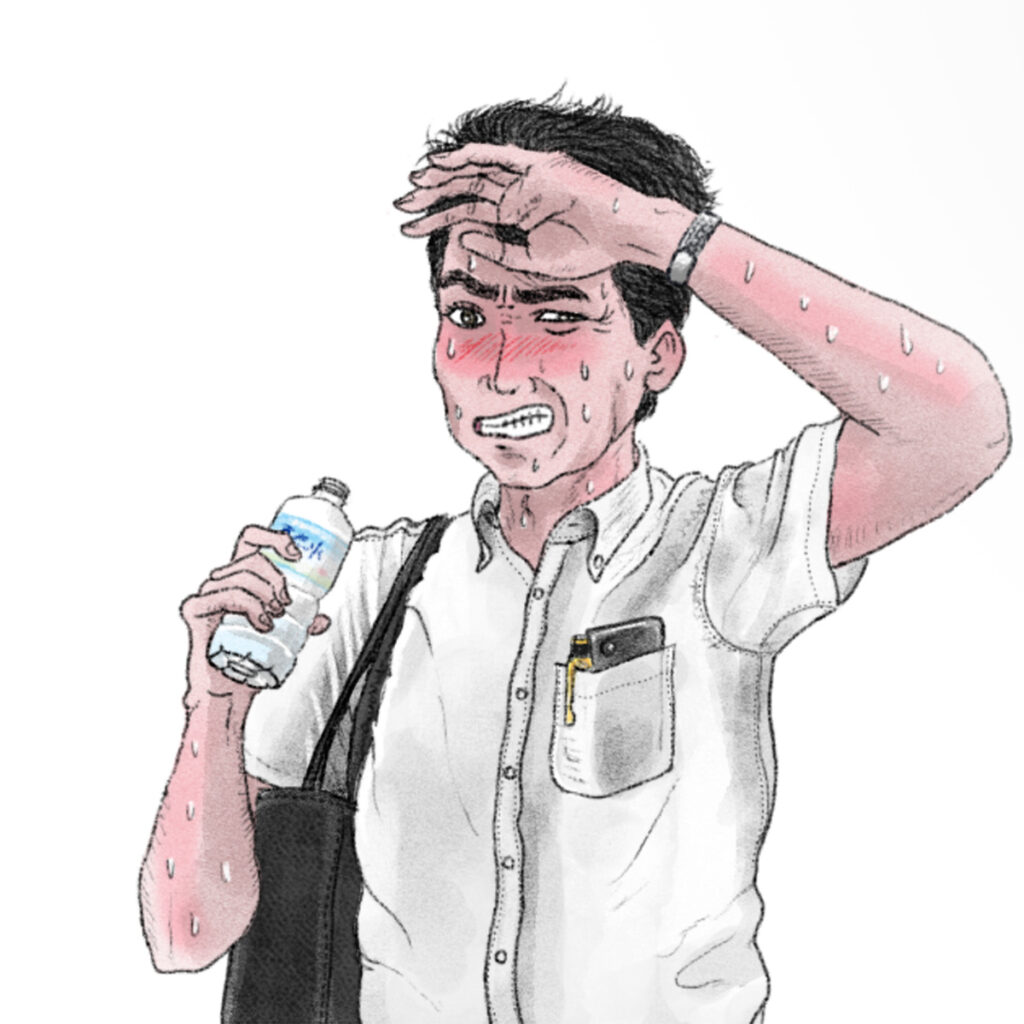 Office worker suffering in extreme summer heat